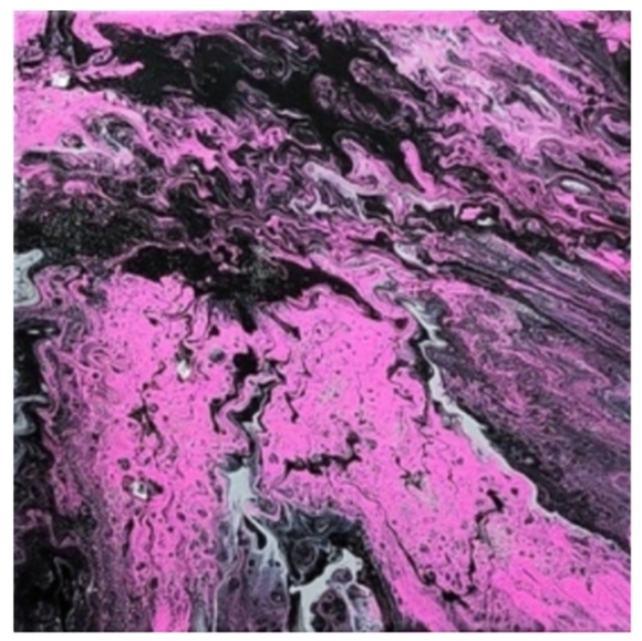 Hand Crafted Pink Black and Silver Abstract Design 12x12 Inches Canvas Picture - Picture 1 of 4